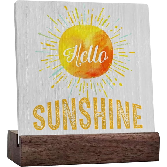 Ceramic Sign 4x4 Inch Country Sunshine Artwork Ceramic Sign Rustic Farmhouse Style Summer Sun Ceramic Desk Sign Plaque Home Office Desk Sign Decor Plaque with Wooden Stand Gift For Women Men