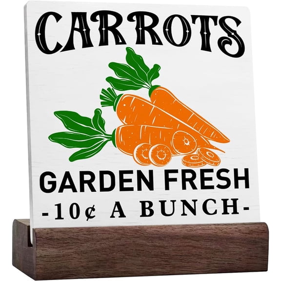Ceramic Sign 4x4 Inch Easter Decor Plaque Sign with Wood Stand Easter Carrot Table Decorations Home Kitchen Bedroom Rustic Farmhouse Spring Market Easter Decor Carrot Garden Fresh Gift For Women Men