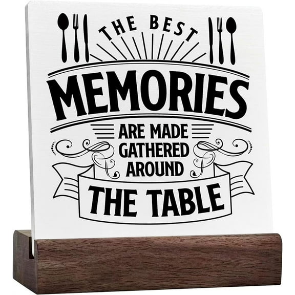 Ceramic Sign 4x4 Inch Farmhouse Kitchen Plaque Sign with Wood Stand The Best Memories Inspirational Kitchen Desk Counter Decor Motivational Kitchen Cabinets Decoration Kitchen Gift For Women Men