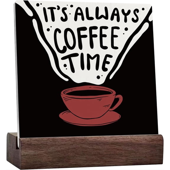 Ceramic Sign 4x4 Inch Funny Coffee Gifts Farmhouse Home Office Decor Coffee Bar Sign Kitchen Counter Decor Coffee Station Accessories Coffee Lover Gift Decorative Wood Plaque For Desk Shelf Table