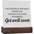 thumbnail image 1 of Ceramic Sign 4x4 Inch Funny Get Well Soon Ceramic Plaque Sign Laughter Is The Best Medicine Desk Decorative Wooden Sign Therapy Office Decor For Desk Table Shelf Gift For Women Men, 1 of 7