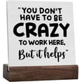 thumbnail image 1 of Ceramic Sign 4x4 Inch Funny Office Signs Decor Humor Desk Gifts For Women Men Coworker Home Office Wood Sign Cubicle Decorations For Desk Table Shelf Plaque Sign with Wooden Stand Gift For Women Men, 1 of 7