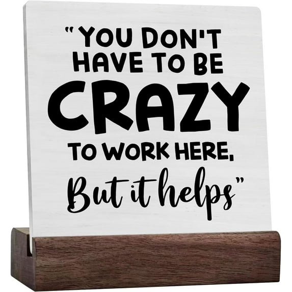 Ceramic Sign 4x4 Inch Funny Office Signs Decor Humor Desk Gifts For Women Men Coworker Home Office Wood Sign Cubicle Decorations For Desk Table Shelf Plaque Sign with Wooden Stand Gift For Women Men