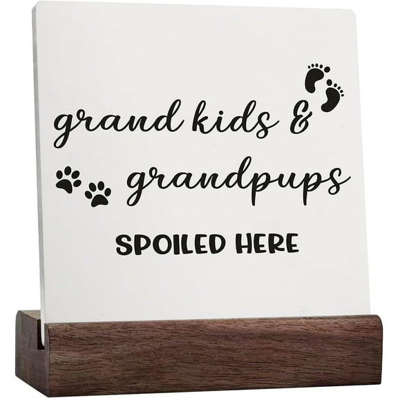 Ceramic Sign 4x4 Inch Gifts For Grandparents Wooden Sign Grandkids Grandpups Spoiled Here Wooden Signs For Home Decor House Warming Gifts Idea Gifts For Grandparents Desk Sign Gift For Women Men