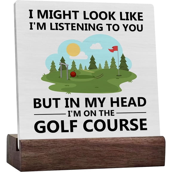 Ceramic Sign 4x4 Inch I'M On The Golf Course Desk Sign Decor Golfing Plaque Sign with Wooden Stand Rustic Home Office Shelf Decoration Gift For Golf Lover Gift For Women Men