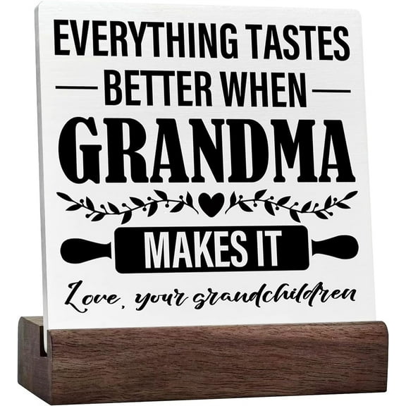 Ceramic Sign 4x4 Inch Grandma Kitchen Gifts Grandma Christmas Mothers Day Gifts Best Grandma Ever Grandma Gifts From Granddaughter Grandson Plaque Sign with Wood Stand Tastes Better When Grandma Makes