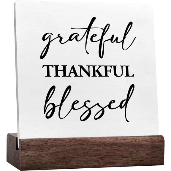 Ceramic Sign 4x4 Inch Grateful Thankful Blessed Ceramic Plaque Table Decor Desk Sign Rustic Inspirational Ceramic Plaque Table Decorations For Home Dining Room Office Shelf Table Decor Decorations
