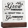 thumbnail image 1 of Ceramic Sign 4x4 Inch Grow Through What You Go Through Home Decor Rustic Inspirational Sayings Quote Ceramic Ceramic Desk Sign For Tabletop Desk Home Office Decoration Gift For Women Men, 1 of 7