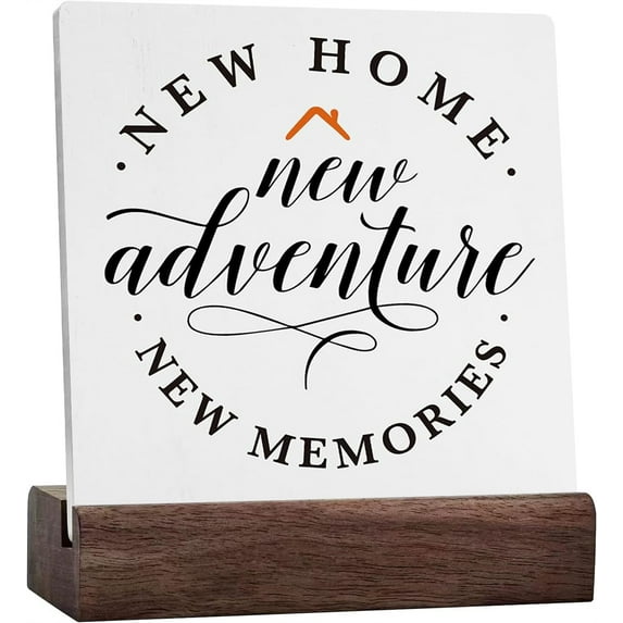 Ceramic Sign 4x4 Inch House Warming Gifts New Home Couple New Apartment Gifts New Mom Dad Gifts House Stuff Plaque Sign with Wood Stand For Home Bedroom Bathroom Desk Table Shelf Cubicle Decor