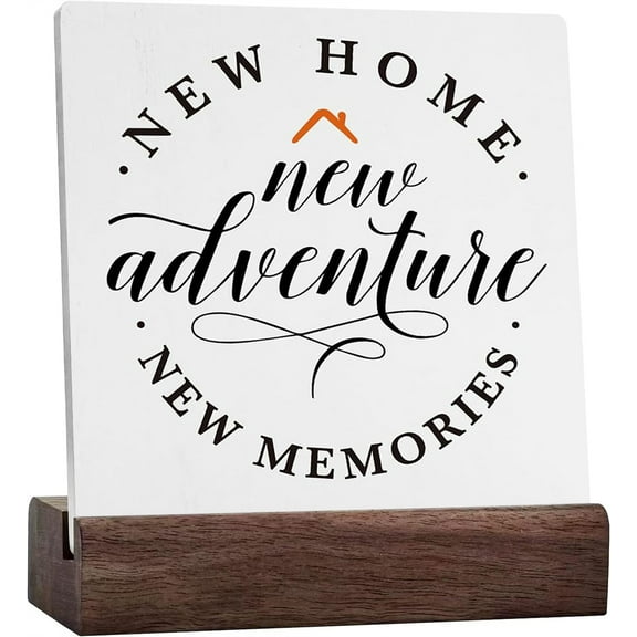 Ceramic Sign 4x4 Inch House Warming Gifts New Home Couple New Apartment Gifts New Mom Dad Gifts House Stuff Plaque Sign with Wood Stand For Home Bedroom Bathroom Desk Table Shelf Cubicle Decor