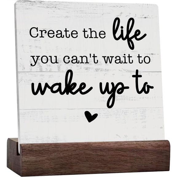 Ceramic Sign 4x4 Inch Inspirational Bedroom Decor Wood Sign Farmhouse Wood For Home Office Living Room Kitchen Bathroom Counter Shelf Table Top Desk Decorations Gift For Women Men