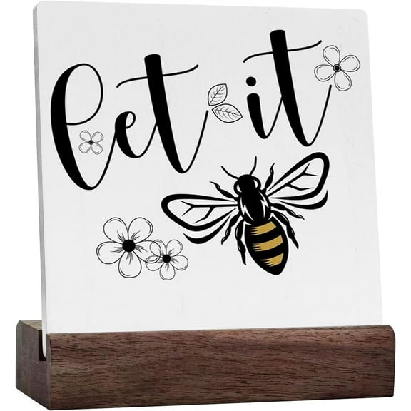 Ceramic Sign 4x4 Inch Inspirational Bee Decor Bee Gifts Desk Decor For Tiered Tray Rustic Country Wooden Square Sign Decor Summer Decorations For Home Nursery Farmhouse Living Room Hotel