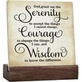 thumbnail image 1 of Ceramic Sign 4x4 Inch Inspirational Bible Verse God Grant Me The Serenity Courage Wisdom Scripture Desk Decor Rustic Scripture Ceramic Plaque With Wooden Stand For Home Office Shelf Table Decoration, 1 of 7