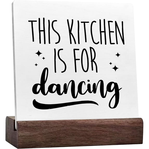 Ceramic Sign 4x4 Inch This Kitchen Is For Dancing Ceramic Sign Desk Decor Rustic Plaque Sign with Wood Stand Desk Decor For Home Kitchen Shelf Table Decorations