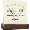 thumbnail image 1 of Ceramic Sign 4x4 Inch Kitchen Signs Chef Was Cute Would Eat Here Again Desk Decor Trendy Kitchen Bathroom Decor Chef Plaque Sign with Wood Stand For Dining Room Home Shelf Decor Gift For Women Men, 1 of 7