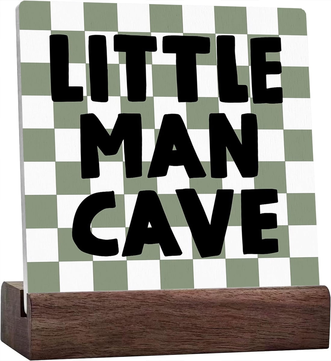 Ceramic Sign 4x4 Inch Little Man Cave Plaque Sign with Wood Stand Green ...