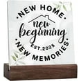 thumbnail image 1 of Ceramic Sign 4x4 Inch New Home New Memories Plaque Sign with Wood Stand Housewarming Ceramic Plaque Desk Sign Art Home Living Room Shelf Desk Decor Present Home Sweet Sign Welcome New Home Gift Ideas, 1 of 7