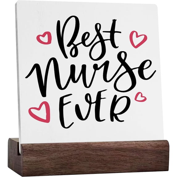 Ceramic Sign 4x4 Inch Nurses Week Gifts Nursing Gifts Nurses Day Gifts Graduation Gifts Practitioner School Appreciation Gifts Plaque Sign with Wood Stand For Home Office Desk Shelf Table Decor