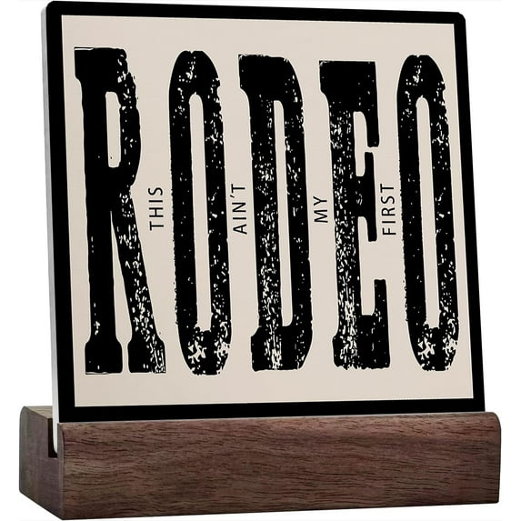Ceramic Sign 4x4 Inch Oflich Western Desk Decor Western Rodeo Plaque Sign with Wood Stand For Country Home College Dorm Shelf Table Decor Western Room Decor Western Decor For Home