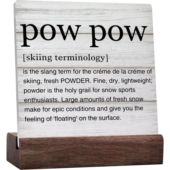 Ceramic Sign 4x4 Inch Pow Pow Definition Ceramic Sign Pow Pow Quotes Ceramic Desk Sign Plaque with Wooden Stand Home Decor For Desk Table Shelf Gift For Women Men