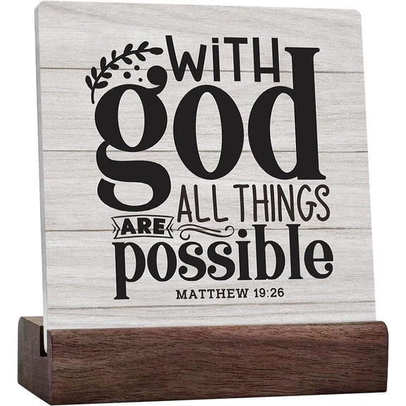 Ceramic Sign 4x4 Inch Quotes Home Office Decor Plaque Sign with Wood Stand Christian Decor Wood Plaque Religious Wood Table Sign For Desktop Tiered Tray Counter Centerpiece Living Room Kitchen