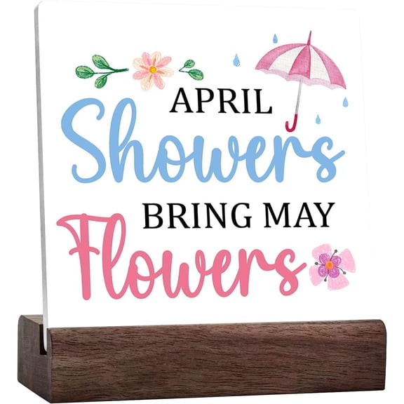 Ceramic Sign 4x4 Inch Spring Ceramic Desk Sign Spring Plaque Decor April Showers Bring May Flowers Ceramic Plaque Table Decor For Farmhouse Home Garden Shelf Desk Table Decoration Spring Gift Ideas