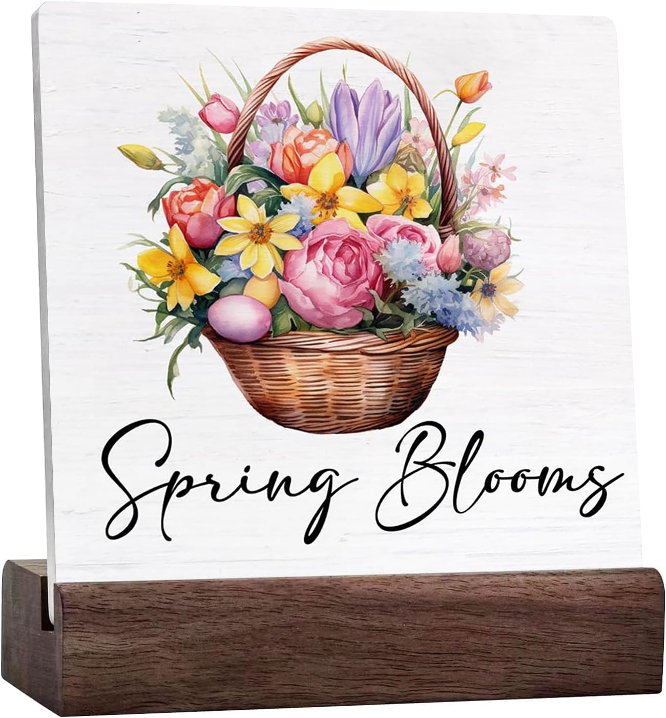 Ceramic Sign 4x4 Inch Spring Decor Spring Blooms Wooden Ceramic Desk ...
