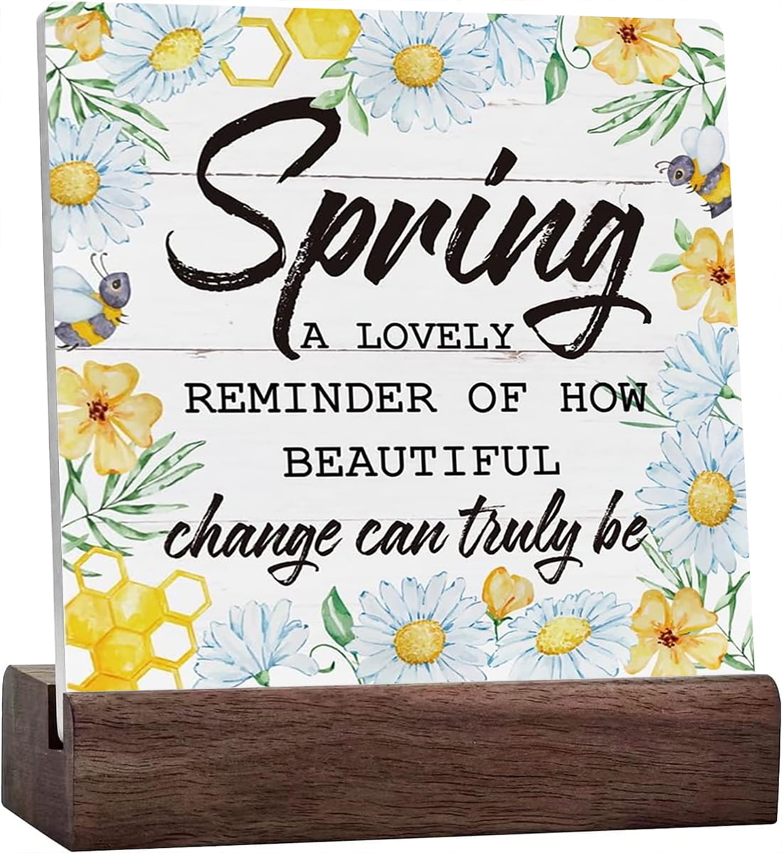 Ceramic Sign 4x4 Inch Spring Decor Sign Plaque Sign with Wood Stand ...