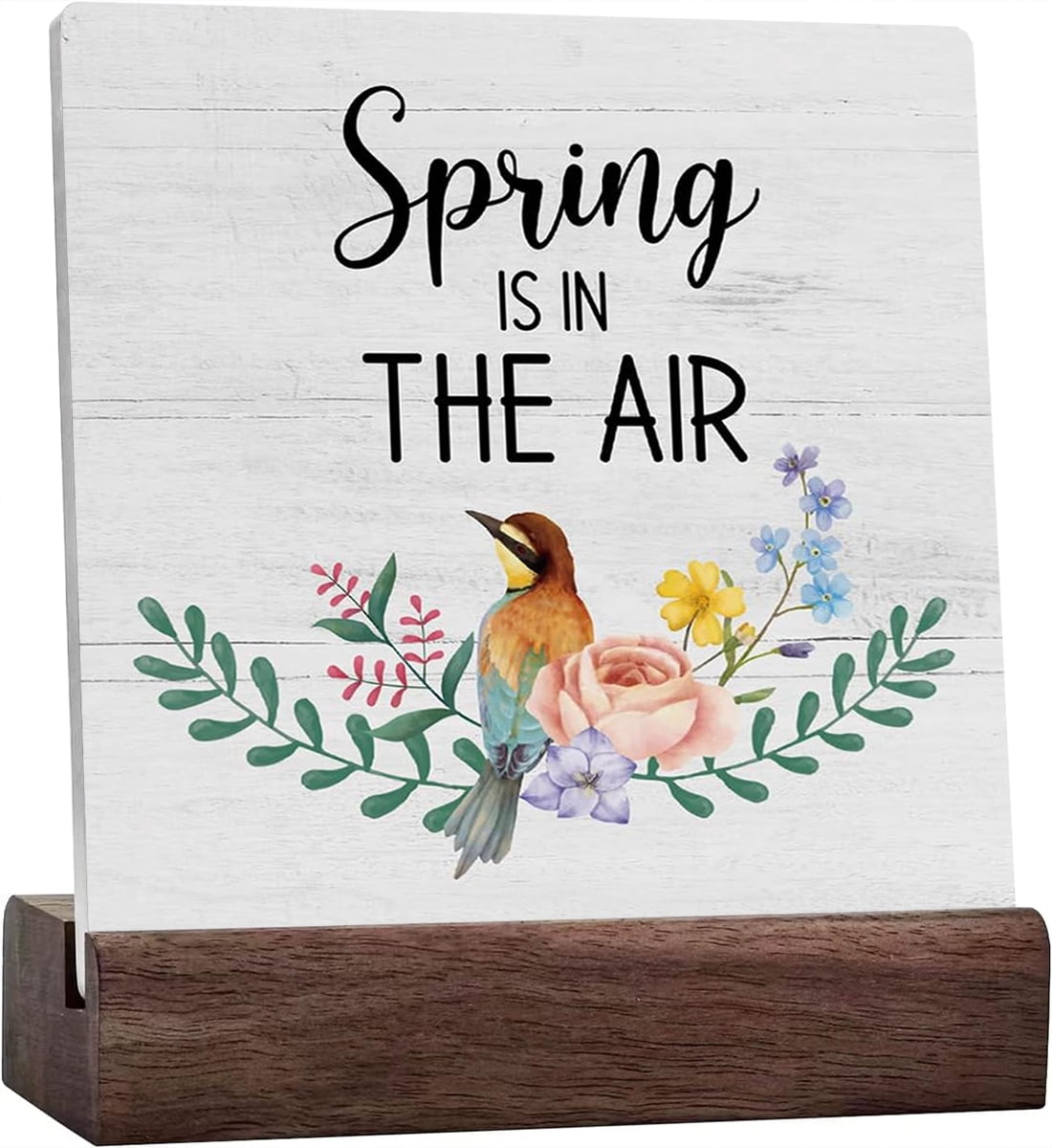 Ceramic Sign 4x4 Inch Spring Plaque Sign with Wood Stand Desk Decor ...