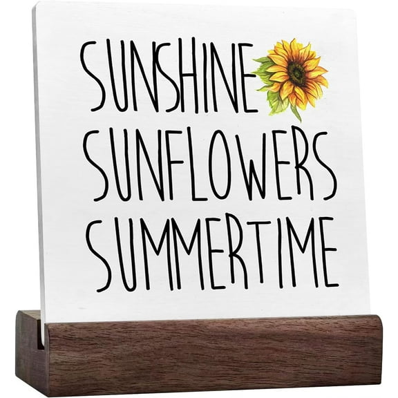 Ceramic Sign 4x4 Inch Summer Desk Decor Sunshine Sunflowers Summertime Desk Sign Desk Decor Rustic Summer Ceramic Desk Sign For Farmhouse Home Kitchen Farm Garden Shelf Table Decor Decorations