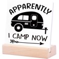 thumbnail image 1 of Ceramic Sign 4x4Inch Apparently I Camp Now Camping Wood Sign Camping Desk Decor Funny Camping Ceramic Plaque Table For Home Rv Camper Decor Accessories For Inside Camping Decor For Camper, 1 of 7