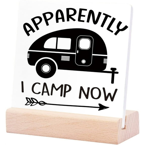 Ceramic Sign 4x4Inch Apparently I Camp Now Camping Wood Sign Camping Desk Decor Funny Camping Ceramic Plaque Table For Home Rv Camper Decor Accessories For Inside Camping Decor For Camper