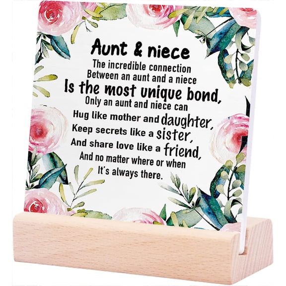 Ceramic Sign 4x4Inch Aunt Gift From Niece Mother'S Day Gifts For Aunt Aunt And Niece Is The Most Unique Bond Wood Plaque Sign Ceramic Desk Sign Plaque For Aunt Home Office Bedroom Shelf Table Decor
