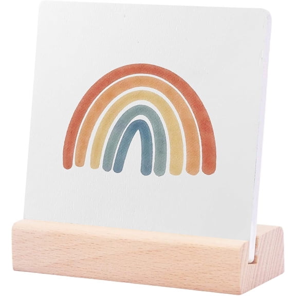 Ceramic Sign 4x4Inch Boho Desk Decor Boho Rainbow Watercolor Desk Sign Rustic Farmhouse Style Plaque Sign with Wood Stand For Bohemian Home Girls Kids Room Nursery Classroom Desk Shelf Decoration