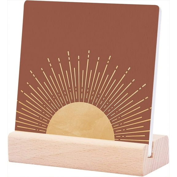 Ceramic Sign 4x4Inch Boho Desk Decor Boho Sun Sunrise Sunshine Sunray Terracota Desk Decor Boho Mid Century Modern Ceramic Plaque Table Decor Desk Sign For Bohemian Home Office Shelf Table Decor