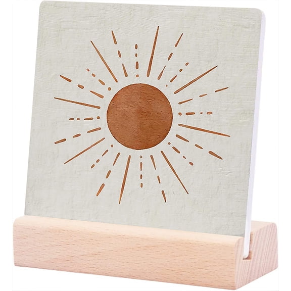 Ceramic Sign 4x4Inch Boho Sun Boho Desk Decor Boho Shelf Decor Boho Room Decor For Bedroom Boho Bohemian Sun Sunshine Ceramic Plaque Table Decor Desk Sign For Home Office Room Shelf Decor