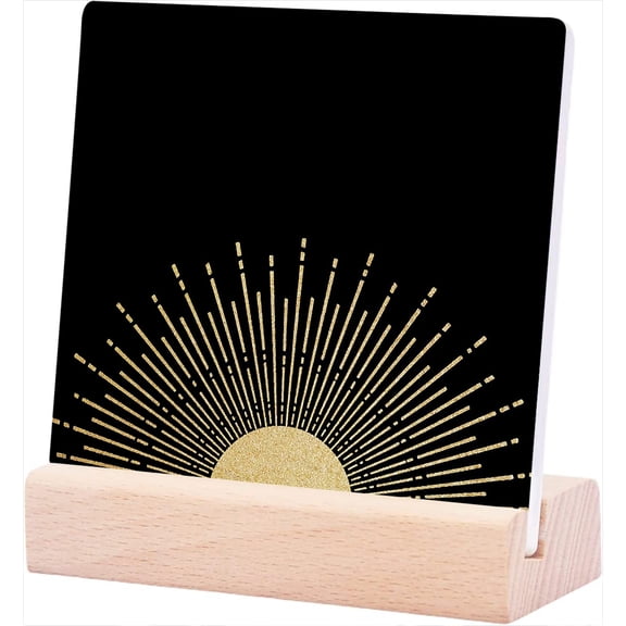 Ceramic Sign 4x4Inch Boho Table Desk Decor Boho Gold Sun Sunshine Ceramic Plaque Table Decor Rustic Ceramic Desk Sign Ceramic Plaque For Bohemian Home Bedroom Living Room Shelf Table Decor