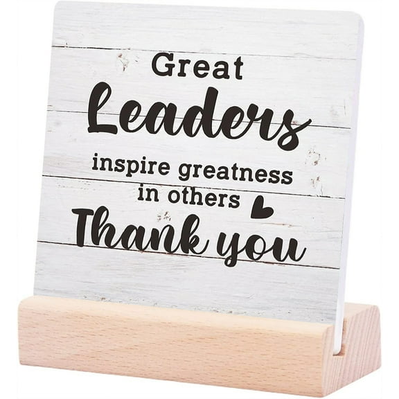 Ceramic Sign 4x4Inch Boss Gifts Home Office Decor Plaque Sign with Wood Stand Thank You Gifts Appreciation Gifts Decorative Wood Plaque Retirement Gifts Wood Table Sign For Leader Supervisor Manager