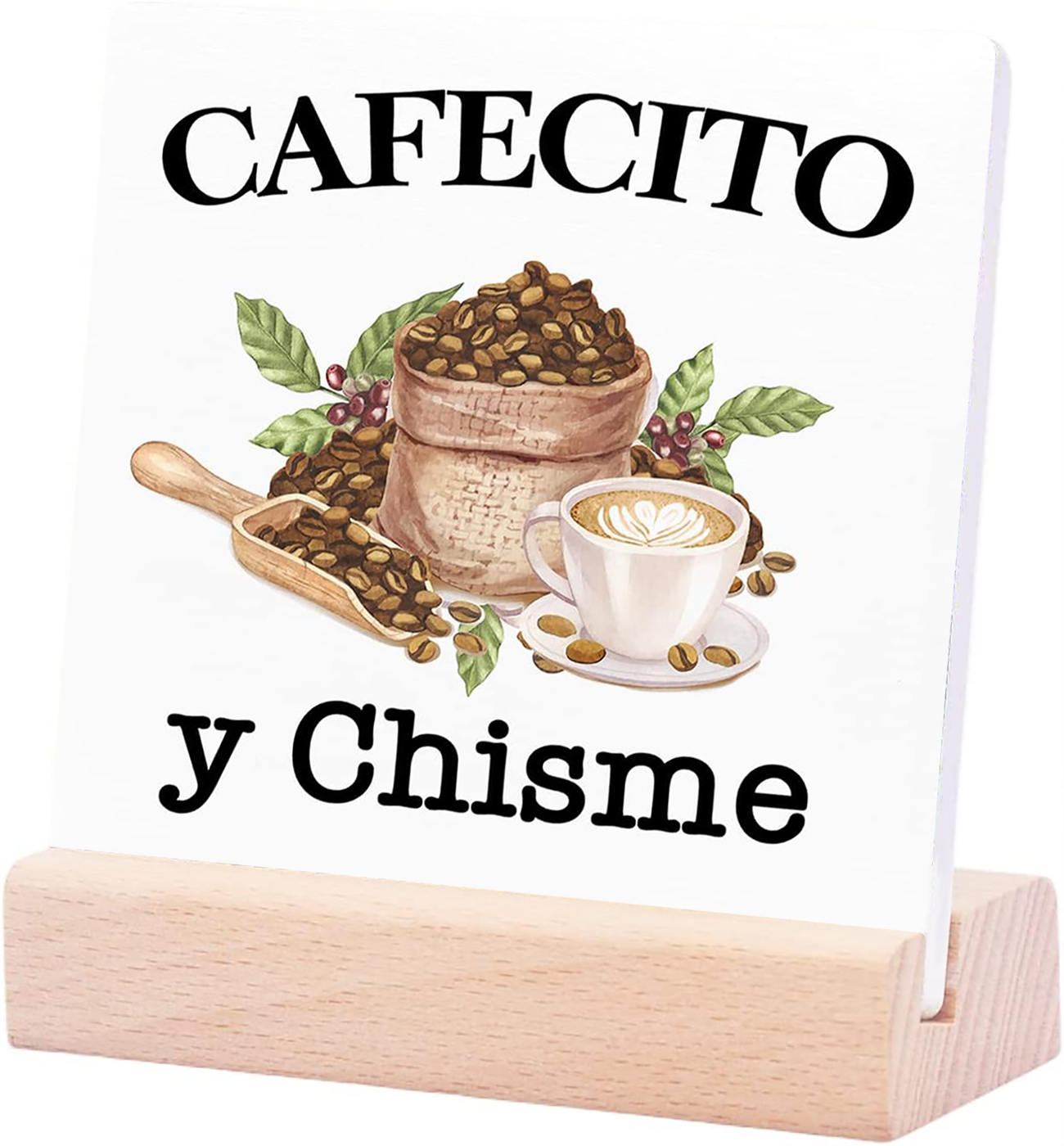 Cafecito Y Chisme Wooden Box Sign - Spanish Coffee Art For Kitchen & Coffee Station Decor