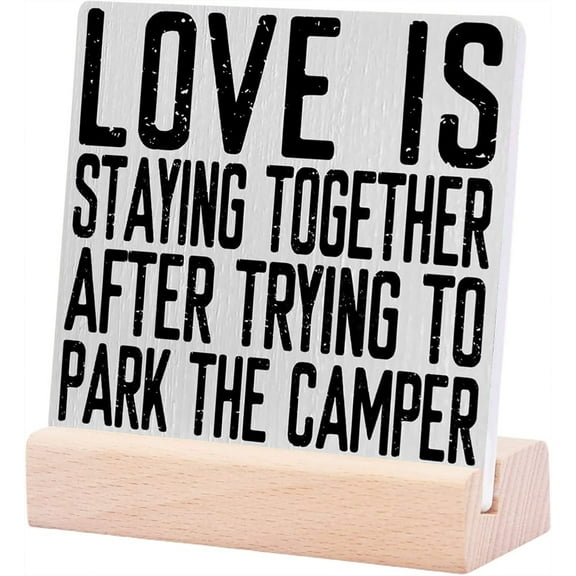 Ceramic Sign 4x4Inch Camper Accessories For Travel Trailers Camper Decor Camping Decor Rv Decor Vintage Plaque Sign with Wood Stand For Tabletop Desk Home Shelf Mantel Decor Camper Room Decor