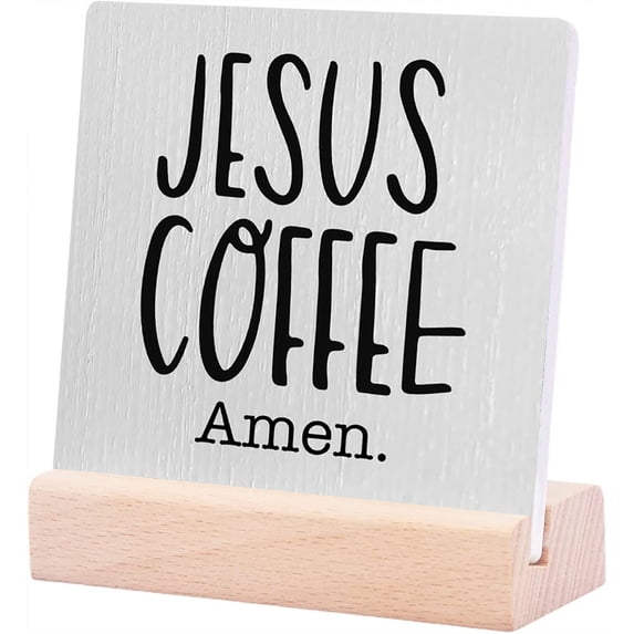 Ceramic Sign 4x4Inch Christian Coffee Table Decor Rustic Desk Decor Coffee Station Accessories Coffee Bar Sign Farmhouse Coffee Corner Decor Coffee Bar Supplies Kitchen Sign For Home Shelf Countertop