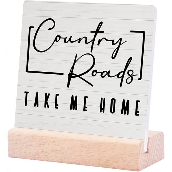 Ceramic Sign 4x4Inch Country Decor Road Plaque Sign with Wooden Stand Room Decor Farmhouse Home Decor House Decor Cottage Decor Rustic Wooden Family Sign Country Roads Take Me Home Wooden Signs