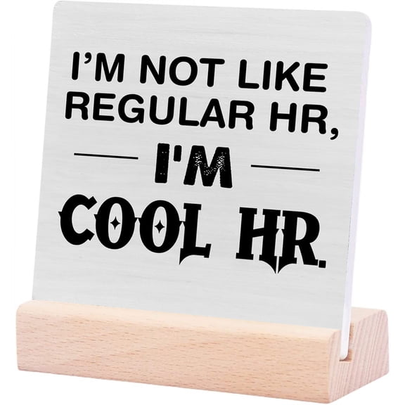 Ceramic Sign 4x4Inch Country Humor Human Resources Desk Sign Decor I'M Cool Hr Plaque Sign with Wooden Stand Home Office Shelf Decoration Gift For Women Men