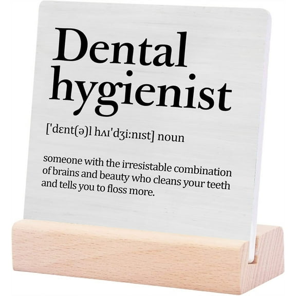 Ceramic Sign 4x4Inch Dental Office Decor Dentist Gifts For Men Women Dental Hygienist Definition Wood Sign Office Home Decorations For Desk Table Shelf Plaque Sign with Wood Stand Gift For Women Men