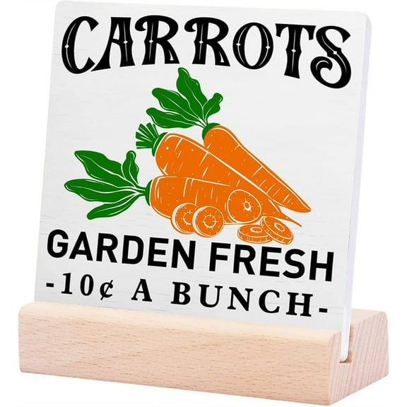 Ceramic Sign 4x4Inch Easter Decor Plaque Sign with Wood Stand Easter Carrot Table Decorations Home Kitchen Bedroom Rustic Farmhouse Spring Market Easter Decor Carrot Garden Fresh Gift For Women Men