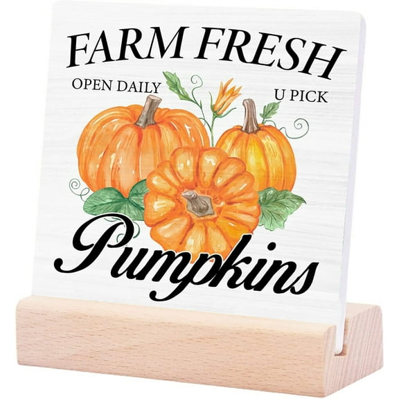 Ceramic Sign 4x4Inch Fall Decor Sign Fall Pumpkin Ceramic Plaque Table Decorations Farm Fresh Pumpkins Wood Sign Farmhouse Decoration For Home Shelf Desk Gift For Women Men