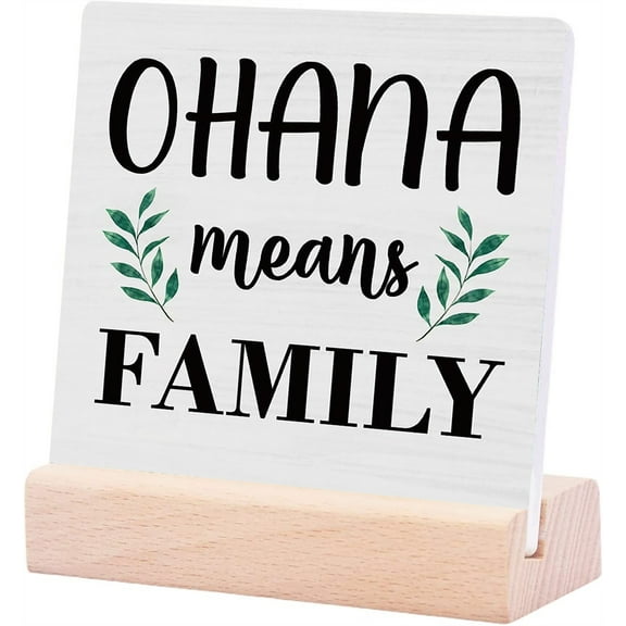 Ceramic Sign 4x4Inch Family Quote Desk Sign Plaque with Wooden Stand Farmhouse Family Room Office Decor Inspirational Ceramic Desk Sign Decor For Home Deak Shelf Tabletop Dresser Bookcasep Tv Cabine