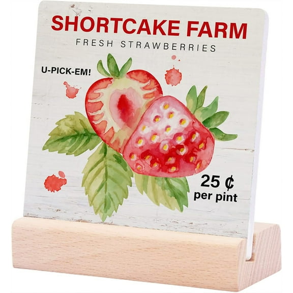 Ceramic Sign 4x4Inch Farmhouse Strawberry Ceramic Plaque Table Rustic Shortcake Farm Strawberries Ceramic Desk Sign Decorative Summer Sign Ceramic Plaque For Home Kitchen Desk Table Shelf Decor