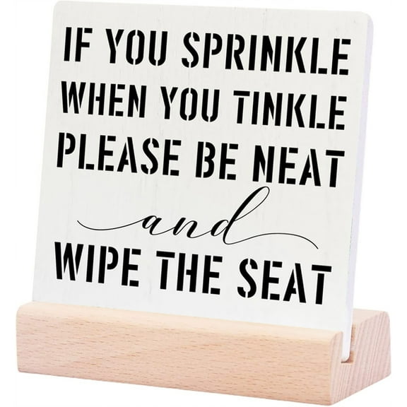 Ceramic Sign 4x4Inch Funny Bathroom Decor Farmhouse Home Office Decor Bathroom Signs Rustic Half Bathroom Decor Restroom Accessories Desk Decorations Toilet Sign Wood Plaque For Shelf Table Washroom