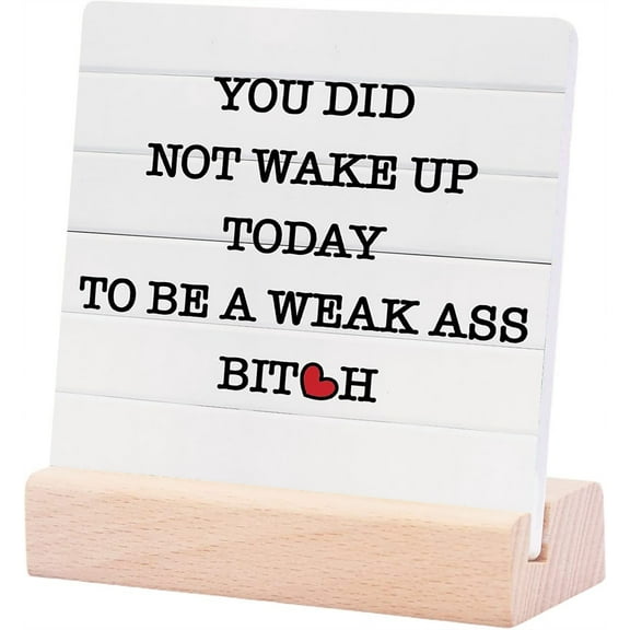 Ceramic Sign 4x4Inch Funny Decorative Quotes Office Desk Accessories Motivational Farmhouse Plaque Sign with Wood Stand Positive Affirmations Home Shelf Table Cubicle Workout Room Gym Decor